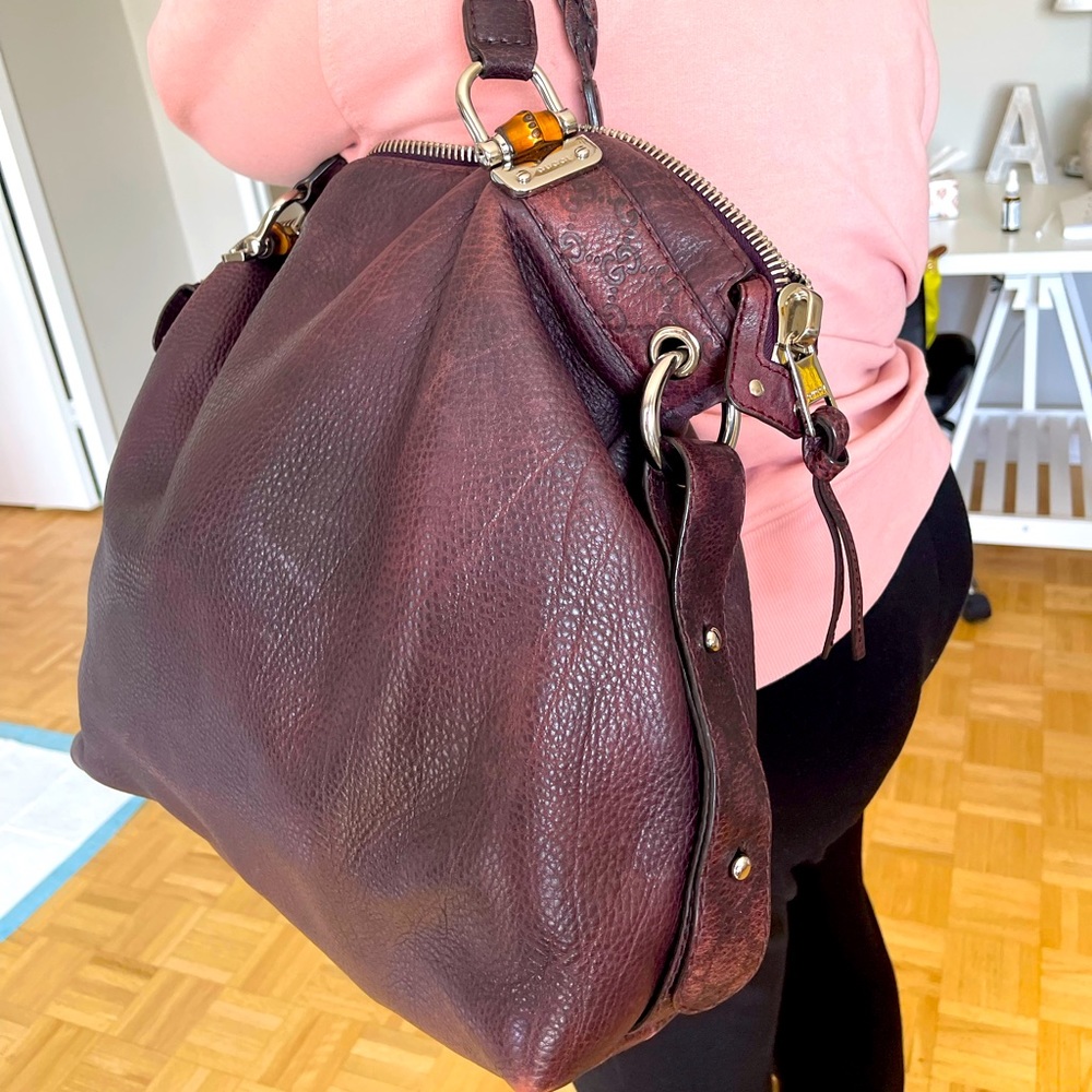 Gucci brown/burgundy leather braided tote